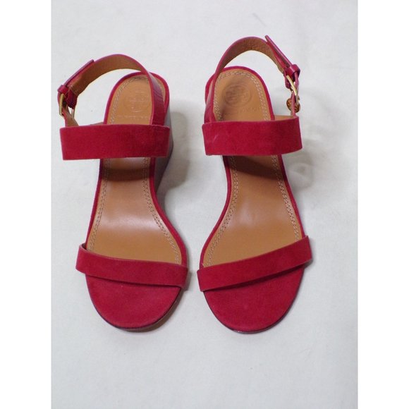 🆕 TORY BURCH Mini Benton Wedge Sandal Shoes Red Suede 5 - Picture 6 of 12